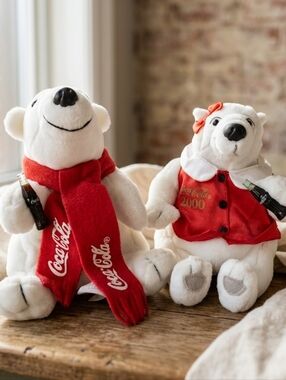 Coca-Cola Vintage Polar Bear Plush Set 1998 1999 Red Scarf Vest Mascot 2pc